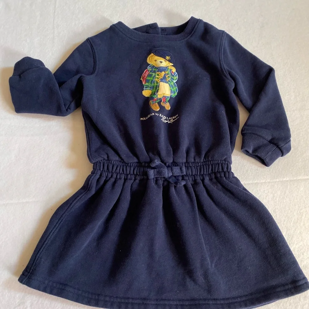 Ralph Lauren Infant Dress 12 months Navy Blue Long Sleeve  Sweat Shirt Dress